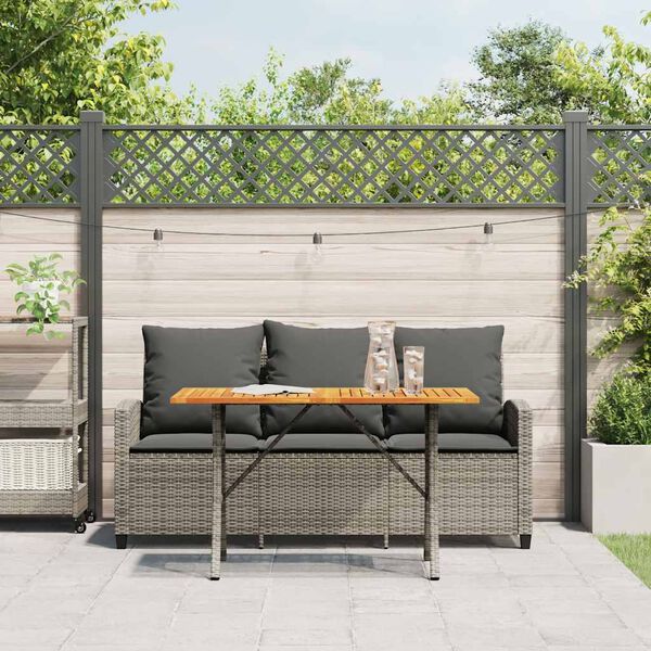 vidaXL Tuinbank 3-zits met kussens & tafel poly rattan grijs