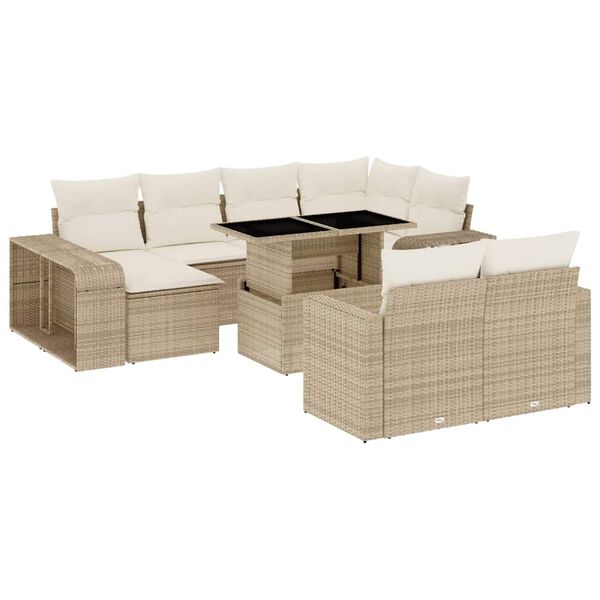 vidaXL 11-delige Tuinset met kussens poly rattan beige