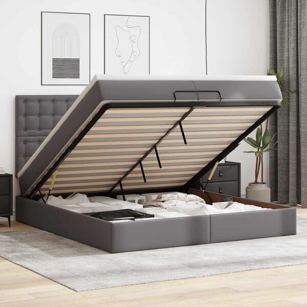 vidaXL Ottoman bed met matrassen en LED's 200x200cm kunstleer grijs