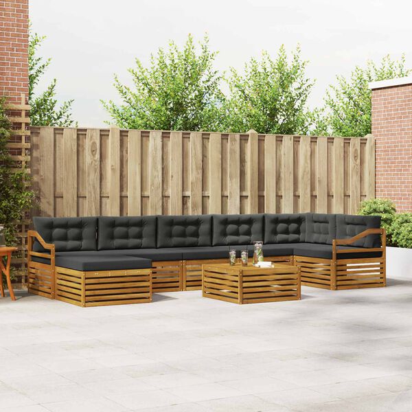 vidaXL Buiten bankenset met kussen 8 pcs Natuurlijk en Antraciet