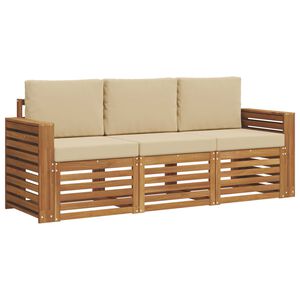 vidaXL Sofa-Sets 3 st Natuurlijk en Beige Massief Acaciahout