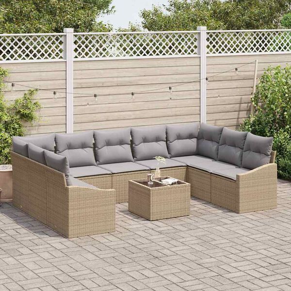 vidaXL Tuin Sofa Set met kussen 9 pcs Beige en Licht Grijs poly rattan