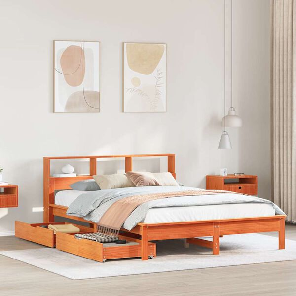 vidaXL Bed met boekenkast zonder matras grenenhout wasbruin 140x200 cm