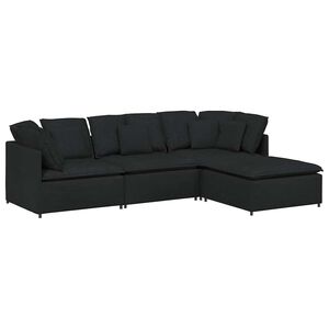 vidaXL Modulaire bank met voetenbank en kussens stof zwart