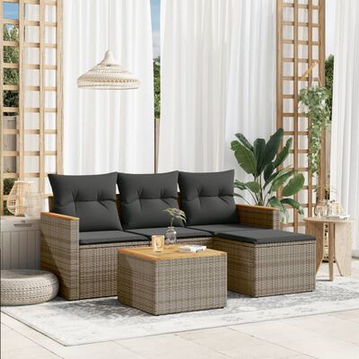 vidaXL 5-delige Loungeset met kussens poly rattan grijs