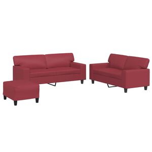 vidaXL 3-delige Loungeset kunstleer wijnrood