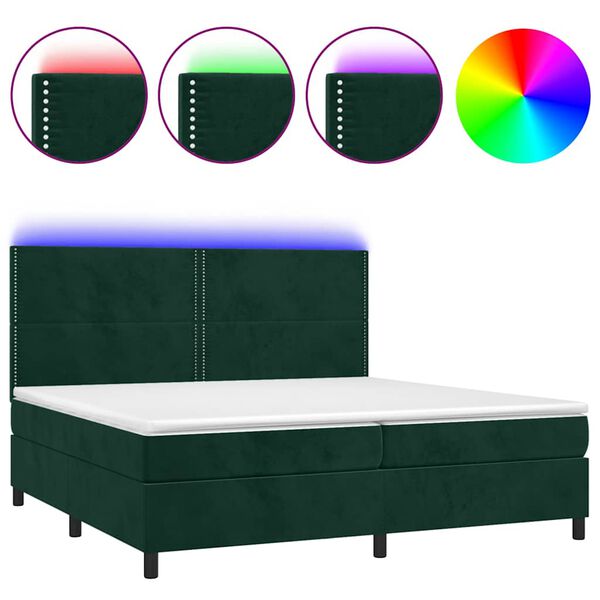 vidaXL Boxspring met matras en LED fluweel donkergroen 200x200 cm