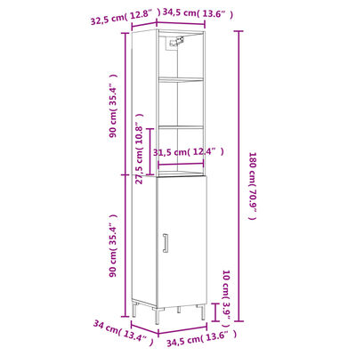 vidaXL Hoge kast 34,5x34x180 cm bewerkt hout bruin eikenkleur