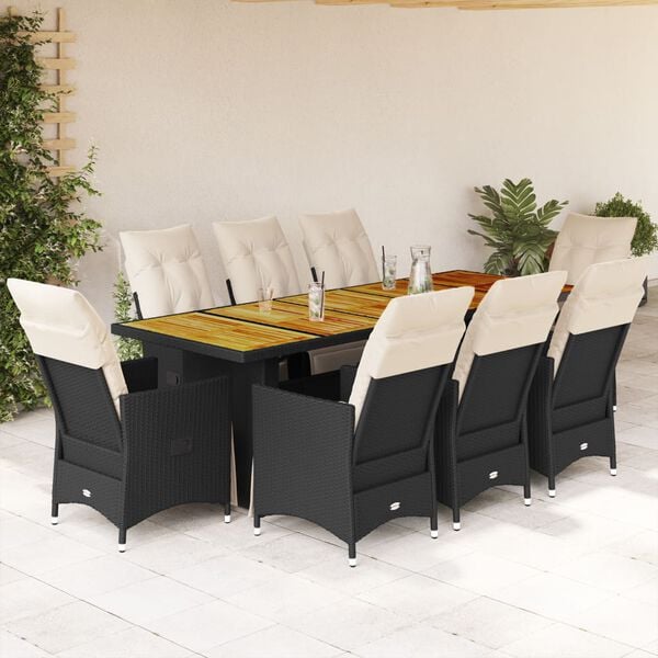 vidaXL 9-delige Bistroset met kussens poly rattan beige