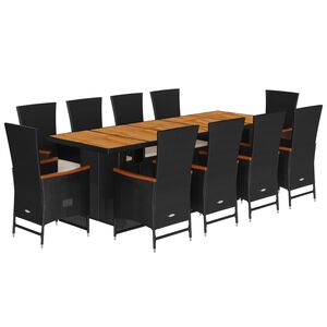 vidaXL 11-delige Tuinset met kussens poly rattan zwart