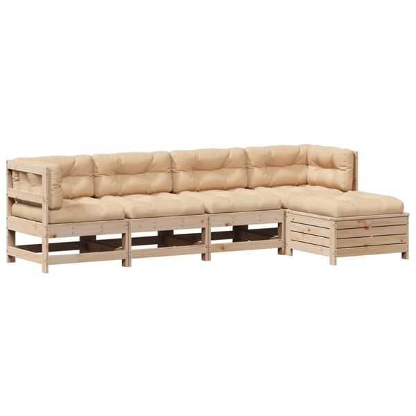 vidaXL 5-delige Loungeset met kussens massief grenenhout