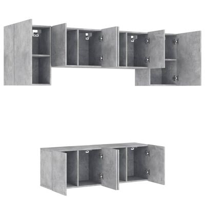 vidaXL 6-delige Tv-wandmeubelset bewerkt hout betongrijs