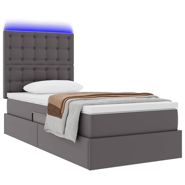 vidaXL Opbergbed met LED met matras met LED Grijs 90 x 200 cm Nep Leer