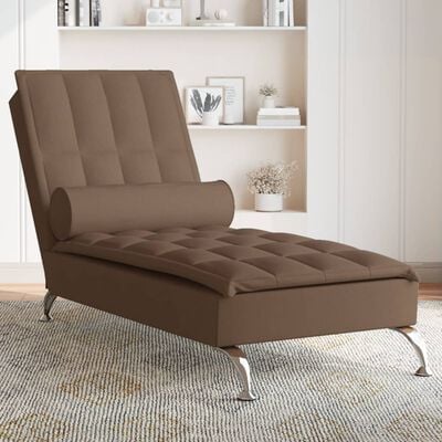 vidaXL Massage chaise longue met bolster stof bruin