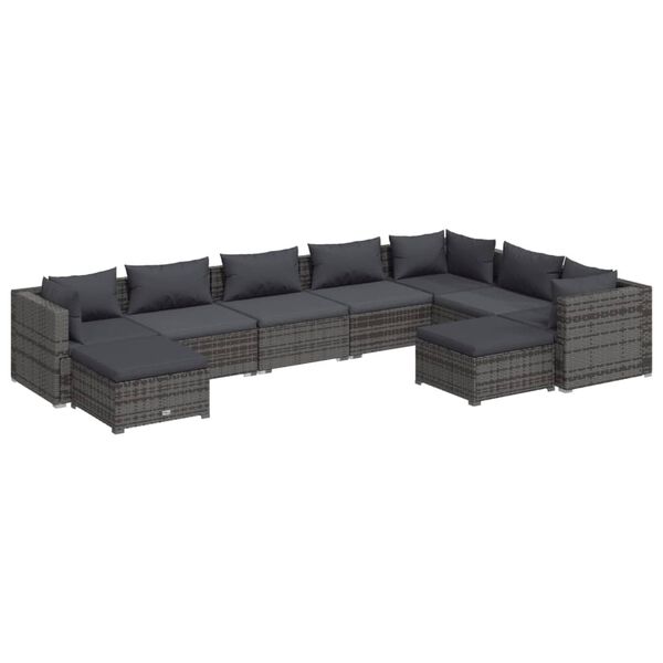 vidaXL 9-delige Loungeset met kussens poly rattan grijs