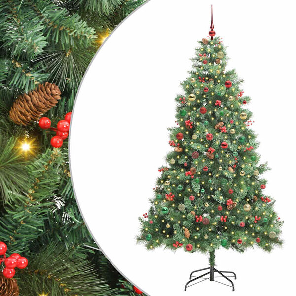 vidaXL Kunstkerstboom met LED -striplichten Groen 240 cm PVC en Metaal