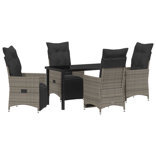 vidaXL Tuin eettafelset met kussen 5 pcs Grijs poly rattan