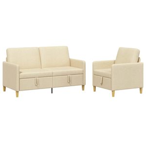 vidaXL Bankenset met opbergruimte 2 st Cr&egrave;mekleurig Polyester