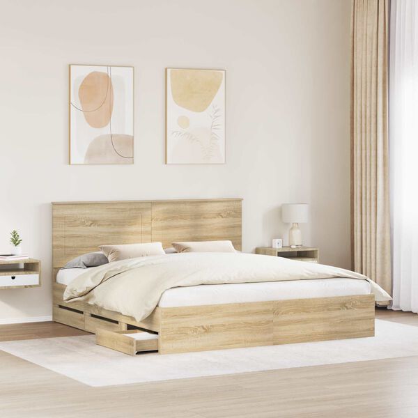 vidaXL Bedframe met lade Sonoma Eiken 200 x 200 cm Ingenieurshout