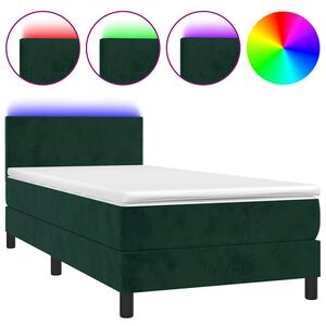 vidaXL Boxspring met matras en LED fluweel donkergroen 80x200 cm