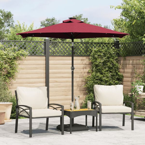 vidaXL Parasol met LED's en stalen paal 225x225x212 cm bordeauxrood