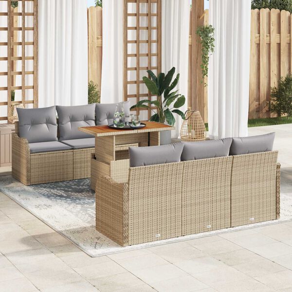 vidaXL Tuinbankenset met kussen 7 pcs Beige en Licht Grijs poly rattan