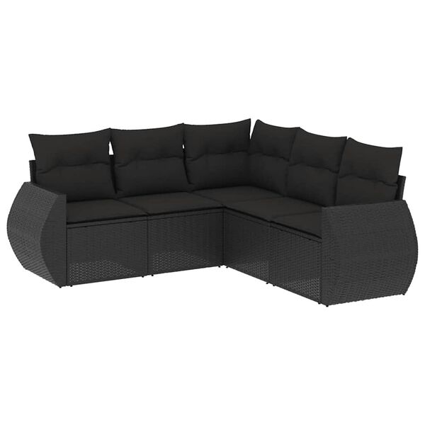 vidaXL 5-delige Loungeset met kussens poly rattan zwart