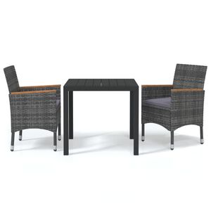 vidaXL 3-delige Tuinset met kussens poly rattan grijs