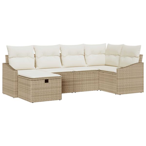 vidaXL Bankstel met kussen met opslag Beige en Crème poly rattan