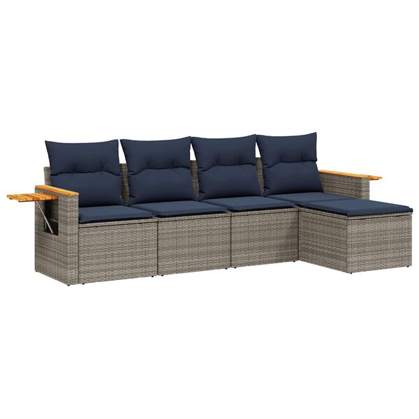 vidaXL 5-delige Loungeset met kussens poly rattan grijs