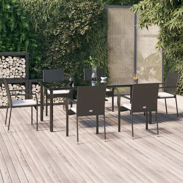 vidaXL 7-delige Tuinset met kussens poly rattan zwart