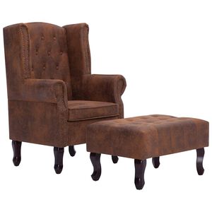 vidaXL Fauteuil en voetenbank Chesterfield-stijl kunstsu&egrave;de bruin