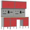 vidaXL Werk kast met lade met slot 10 st Rood Engineered hout en staal