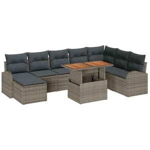vidaXL Tuin Sofa Set met opslag 9 pcs Grijs Poly riet