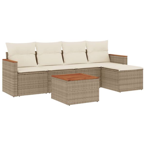 vidaXL 6-delige Loungeset met kussens poly rattan beige