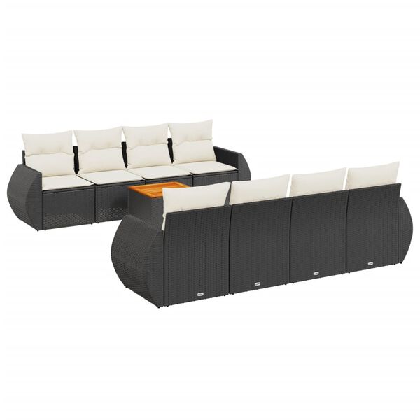 vidaXL 9-delige Loungeset met kussens poly rattan zwart