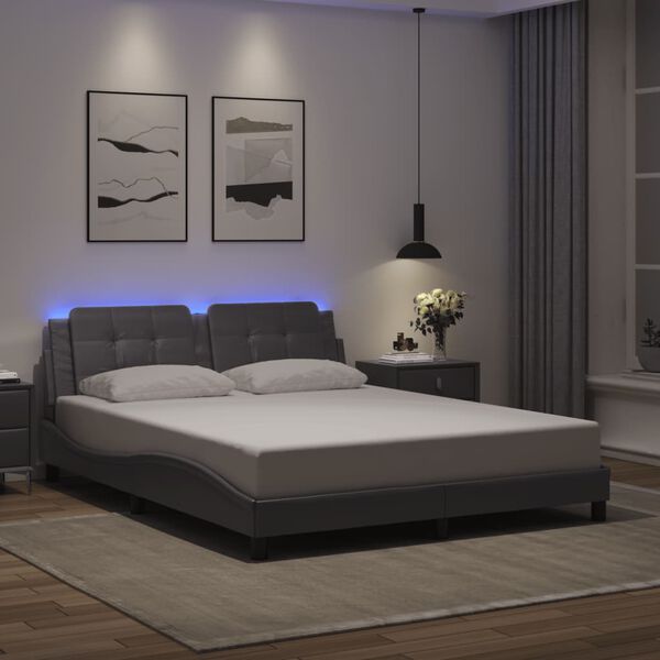vidaXL Bedframe met LED zonder matras "Zadar" grijs 160x200 cm