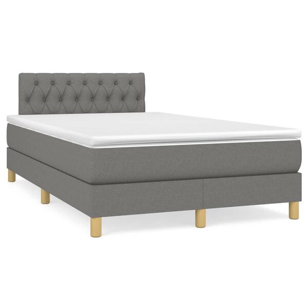 vidaXL Boxspring met matras en LED stof donkergrijs 120x190 cm