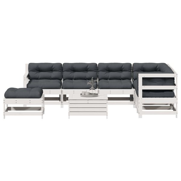 vidaXL 8-delige Loungeset met kussens massief grenenhout wit