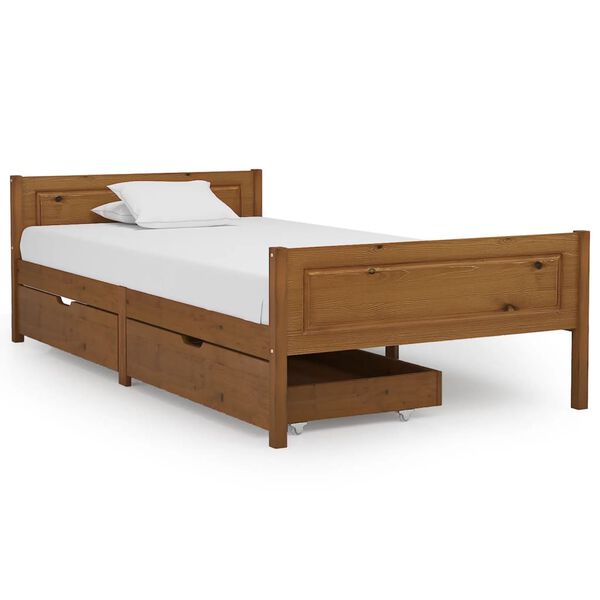 vidaXL Bedframe met 2 lades massief grenenhout honingbruin 100x200 cm