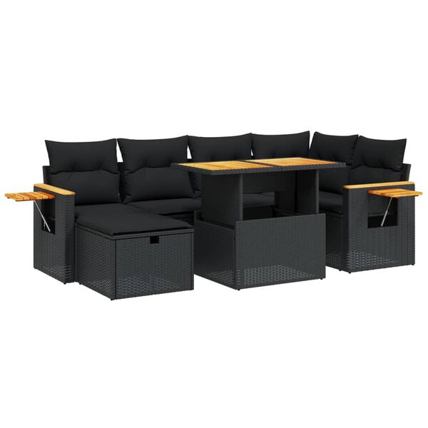 vidaXL 7-delige Loungeset met kussens poly rattan zwart
