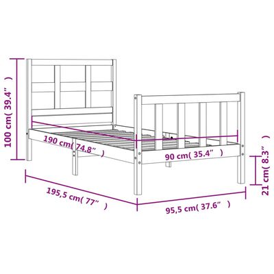 vidaXL Bedframe met hoofdbord massief hout grijs