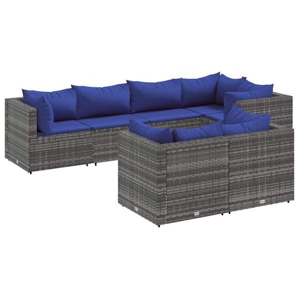 vidaXL 7-delige Loungeset met kussens poly rattan grijs