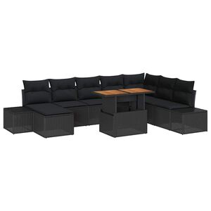 vidaXL Tuinbankenset 9 pcs Zwart poly rattan