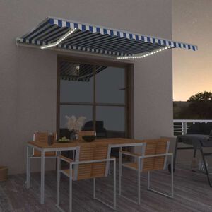 vidaXL Luifel automatisch met LED en windsensor 450x350 cm blauw wit