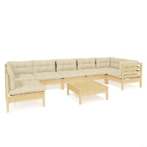 vidaXL 8-delige Loungeset met cr&egrave;mekleurige kussens grenenhout