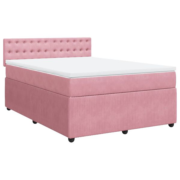 vidaXL Boxspring met matras fluweel roze 140x200 cm