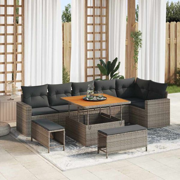 vidaXL Tuinbankenset 9 pcs Grijs poly rattan