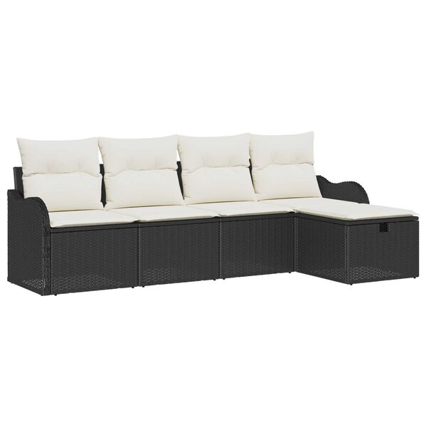 vidaXL Tuin Sofa Set met kussen 5 pcs Zwart en cr&egrave;me Poly riet