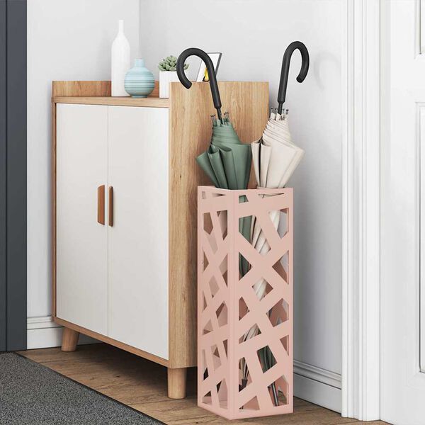 vidaXL Paraplu Standaard met opslag Roze 15,5 x 15,5 x 49 cm Metaal